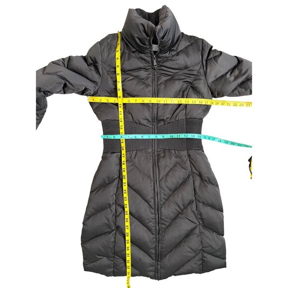 T Tahari Down Puffer Coat Taupe Brown XS, Long Quilted Winter Jacket High Neck - Picture 12 of 13